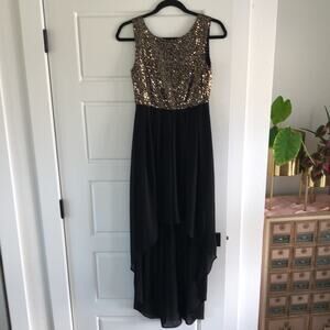 Black and Gold High Low Dress - S